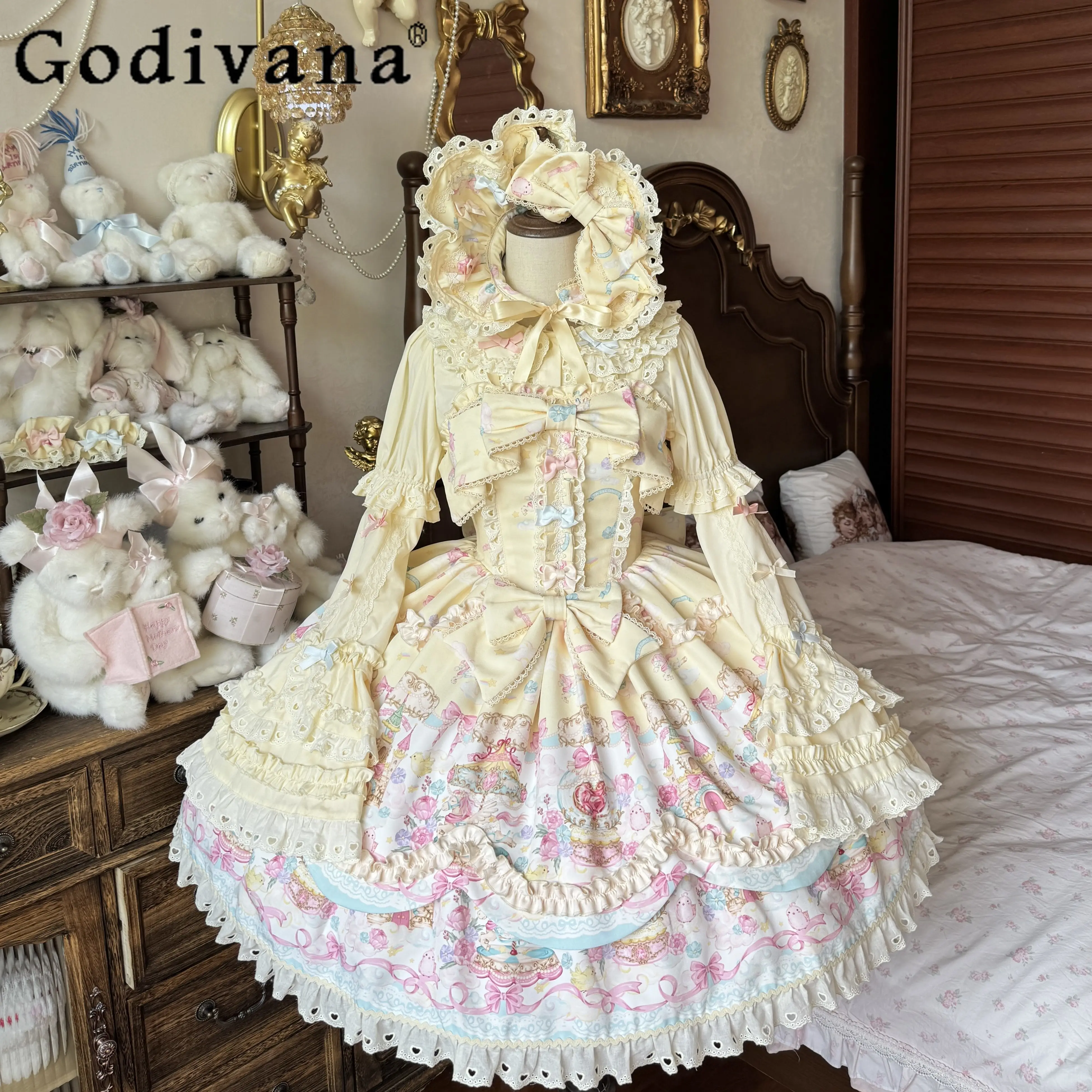 Japanese Kawaii Lolita Style Sling Dress JSK Set Spring Summer New Girls Women's High Waist Slim Bow Print Birthday Party Dress
Japanese Kawaii Lolita Style Sling Dress JSK Set Spring Summer New Girls Women's High Waist Slim Bow Print Birthday Party Dress