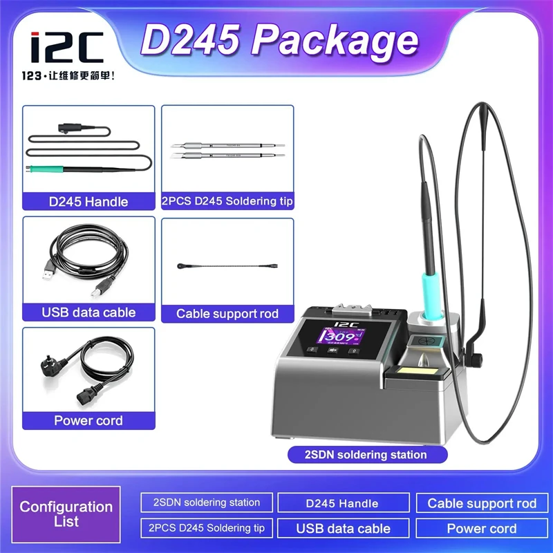 I2C 2SDN DC Soldering Station Electric Soldering Iron Supports D115/210/245 Handles, Automatic Sleep, and Rapid Heating Up
I2C 2SDN DC Soldering Station Electric Soldering Iron Supports D115/210/245 Handles, Automatic Sleep, and Rapid Heating Up
