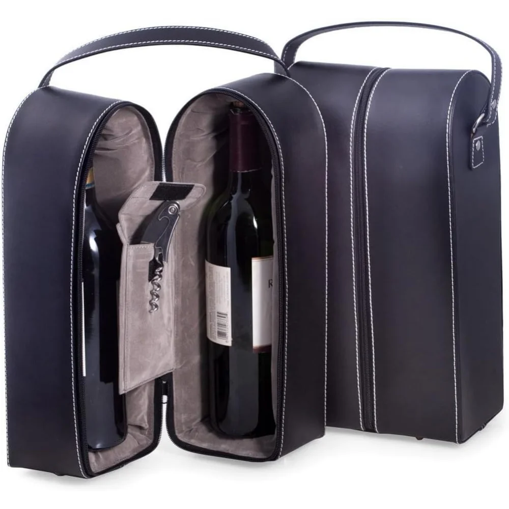 Black Leather Wine Bottle Carrier – Travel Tote Bag with Tool Set, Leak-Proof & Secure Storage
Black Leather Wine Bottle Carrier – Travel Tote Bag with Tool Set, Leak-Proof & Secure Storage