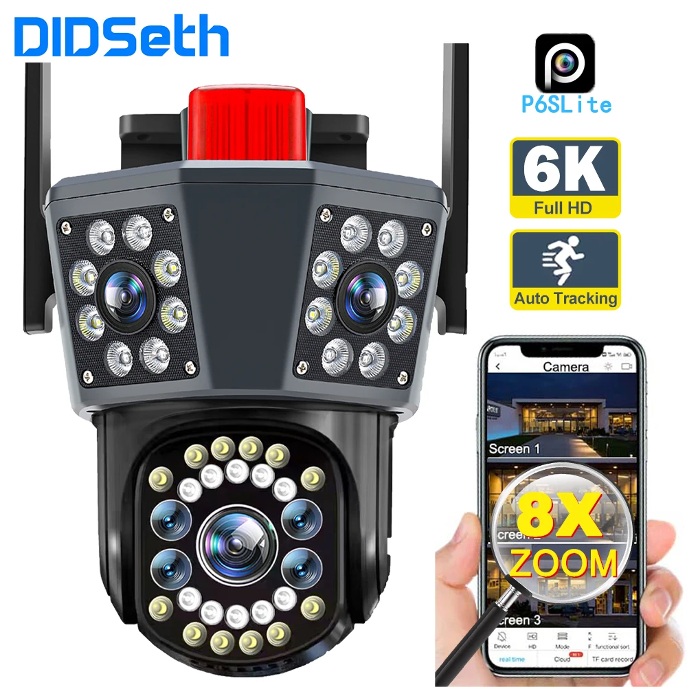 DIDSeth Three Lens 6K 12MP WIFI IP Camera Waterproof Three Screen PTZ CCTV Camera Color Night Vision Security Surveillance Cam
DIDSeth Three Lens 6K 12MP WIFI IP Camera Waterproof Three Screen PTZ CCTV Camera Color Night Vision Security Surveillance Cam