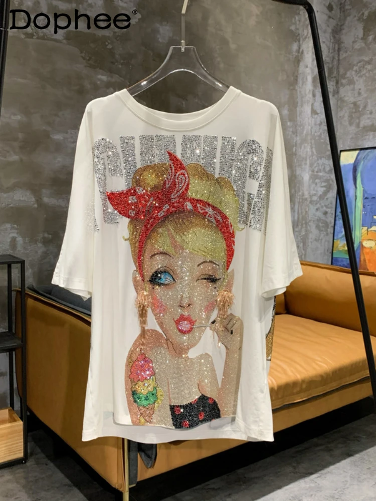 Summer T-shirt Women Luxury Fashion Girl's Large Earrings Sweet Cool High Heel Shoes Hot Drilling Mid-Length White T-shirt Top
Summer T-shirt Women Luxury Fashion Girl's Large Earrings Sweet Cool High Heel Shoes Hot Drilling Mid-Length White T-shirt Top