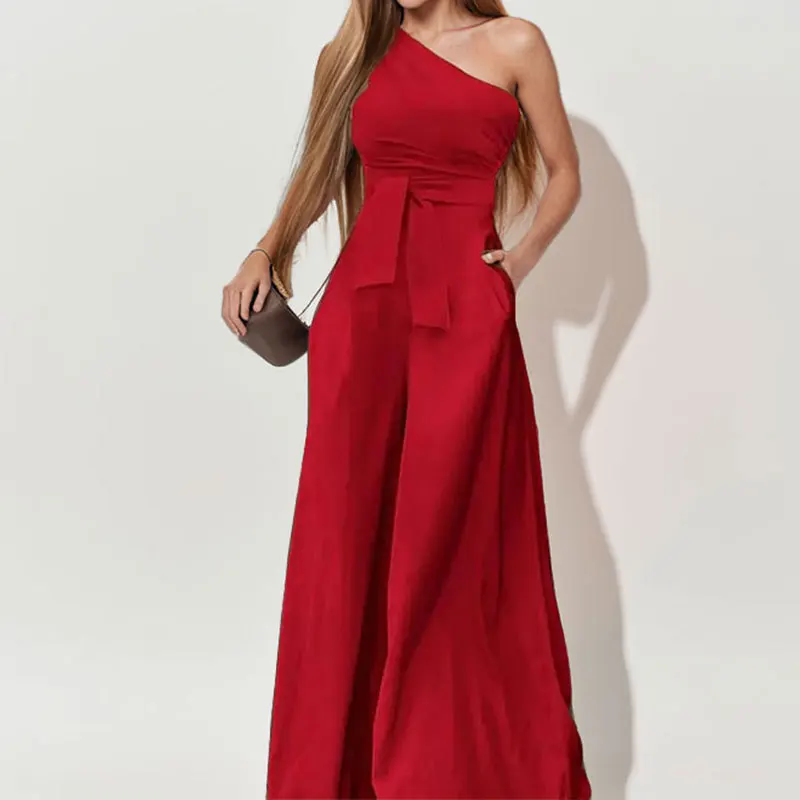 Women's Clothing 2025 New Solid Color Diagonal Collar Off-the-shoulder Lace-up High Waist Wide Leg Jumpsuit Women
Women's Clothing 2025 New Solid Color Diagonal Collar Off-the-shoulder Lace-up High Waist Wide Leg Jumpsuit Women