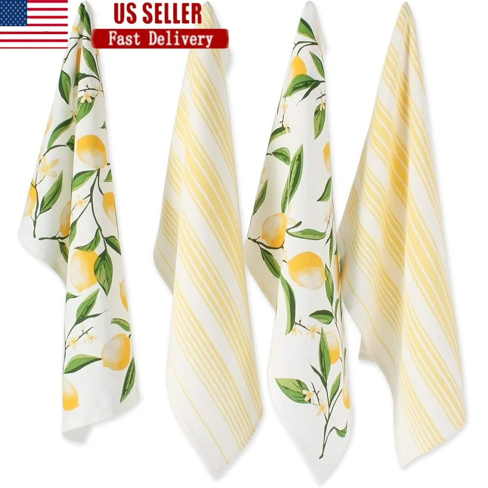 Набор кухонных полотенец Lemon Bliss, 4-слойные хлопковые декоративные полотенца, легкий уход, долговечный, можно стирать в машине, идеальные вечеринки и 
Набор кухонных полотенец Lemon Bliss, 4-слойные хлопковые декоративные полотенца, легкий уход, долговечный, можно стирать в машине, идеальные вечеринки и
