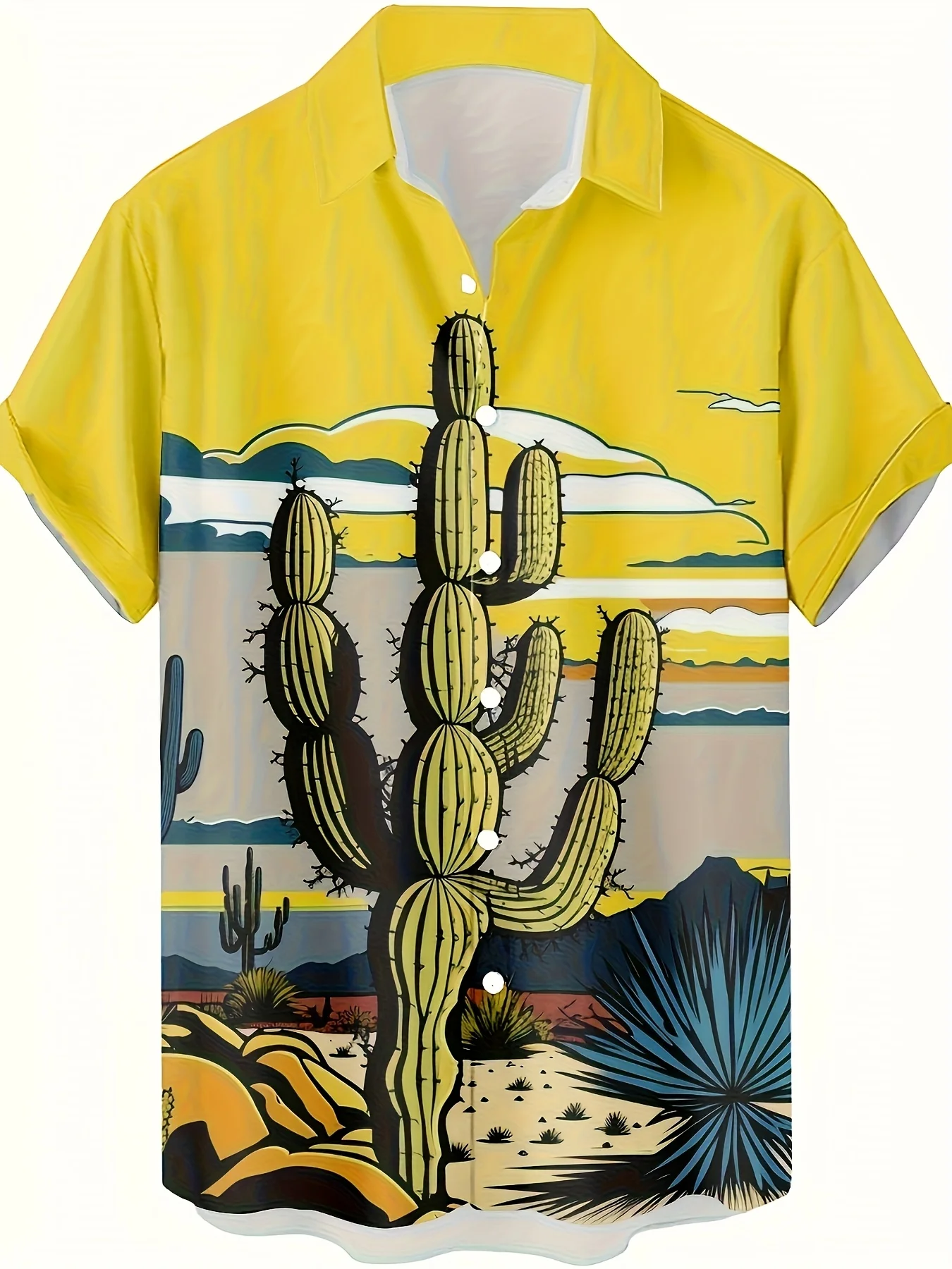 Desert Cactus 3D Print Hawaiian Shirt - Vibrant Orange & Yellow Short Sleeve Button-Up, Lightweight Opaque Fabric for Summer
Desert Cactus 3D Print Hawaiian Shirt - Vibrant Orange & Yellow Short Sleeve Button-Up, Lightweight Opaque Fabric for Summer