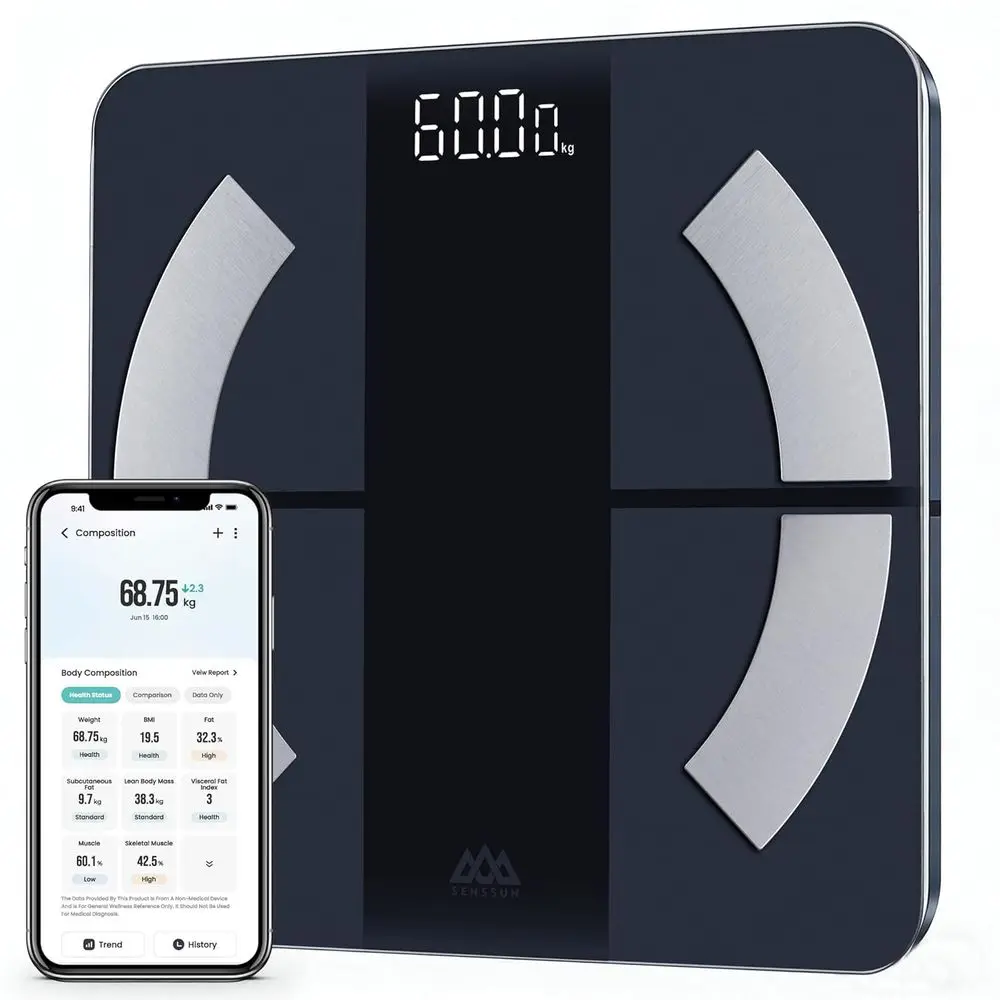 High-Precision Digital Scale with Backlit Display and Body Composition Analysis, Syncs with App, Supports 400lb
High-Precision Digital Scale with Backlit Display and Body Composition Analysis, Syncs with App, Supports 400lb