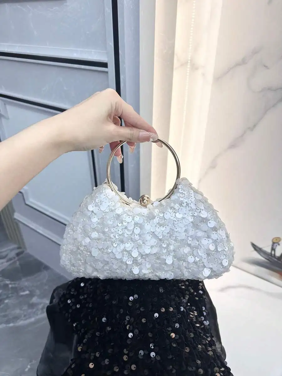 Women Sequin Cloud Clutch Bag With Metal Ring Handle Evening Party Wedding Purse
Women Sequin Cloud Clutch Bag With Metal Ring Handle Evening Party Wedding Purse