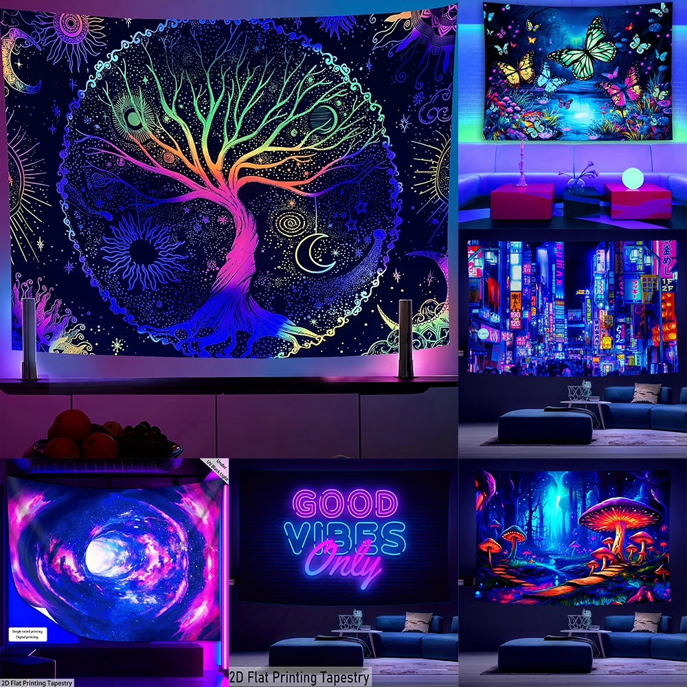 Fluorescent tapestry Neon Glow-in-the-Dark Tapestries , UV light luminous tapestry, suitable for home decoration.
Fluorescent tapestry Neon Glow-in-the-Dark Tapestries , UV light luminous tapestry, suitable for home decoration.