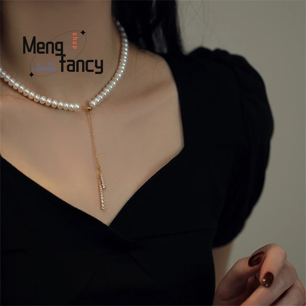 Flat And Round Irregular-Shaped Freshwater Pearl Necklace With Slightly Set Zircon Tassels, Simple Retro Style Collarbone Chain
Flat And Round Irregular-Shaped Freshwater Pearl Necklace With Slightly Set Zircon Tassels, Simple Retro Style Collarbone Chain