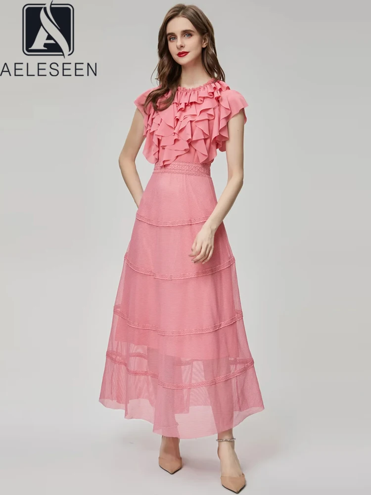 AELESEEN Runway Fashion Summer Pink Dress For Women Sleeveless Ruffles Patchwork Black Long Chiffon Casual Female
AELESEEN Runway Fashion Summer Pink Dress For Women Sleeveless Ruffles Patchwork Black Long Chiffon Casual Female