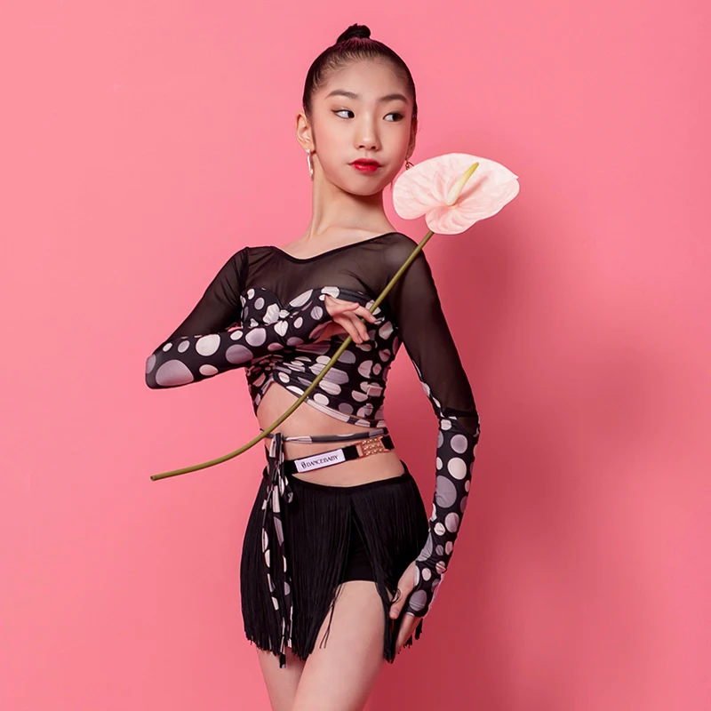 Mesh Latin Dance Tops Girls Stage Costume Samba Crop Tops Long Sleeve Salsa Clothing Modern Dancing Outfit Tap Dance Wear JL4078
Mesh Latin Dance Tops Girls Stage Costume Samba Crop Tops Long Sleeve Salsa Clothing Modern Dancing Outfit Tap Dance Wear JL4078
