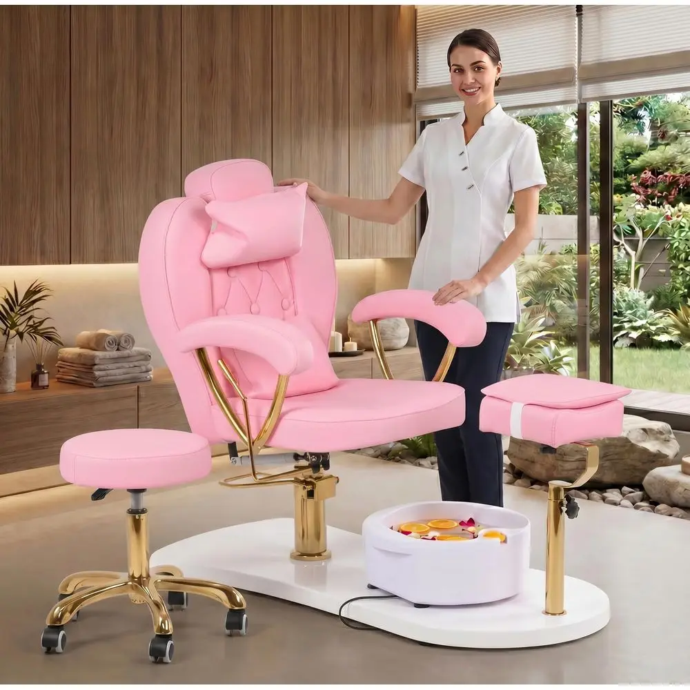 Chair No Plumbing with Stool amp Foot Bath, 360Swivel Hydraulic Reclining Pedicure Station with Footrest amp Ergonomic Headrest
Chair No Plumbing with Stool amp Foot Bath, 360Swivel Hydraulic Reclining Pedicure Station with Footrest amp Ergonomic Headrest