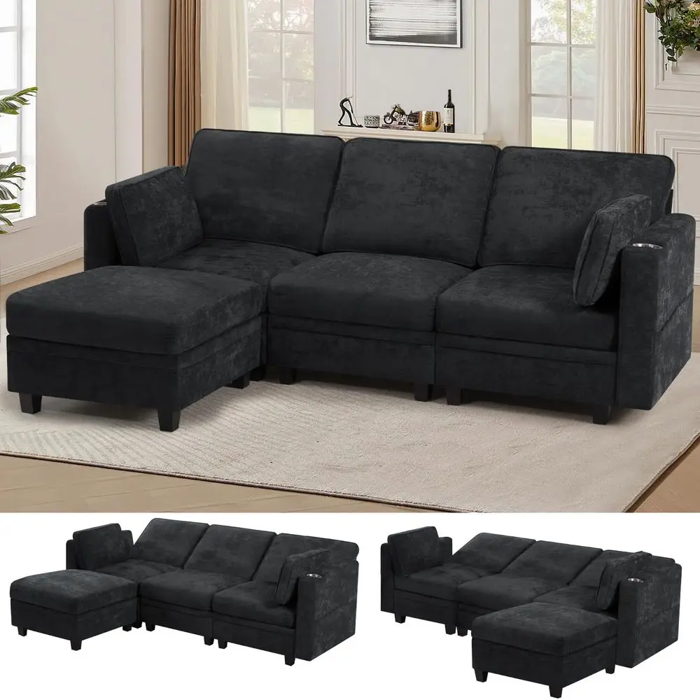 Inches Chenille 3Seat Sofa w Adjustable Backrests, Sectional Sofa w Cup Holders amp Movable Storage Ottoman, Upholstery Fabric
Inches Chenille 3Seat Sofa w Adjustable Backrests, Sectional Sofa w Cup Holders amp Movable Storage Ottoman, Upholstery Fabric