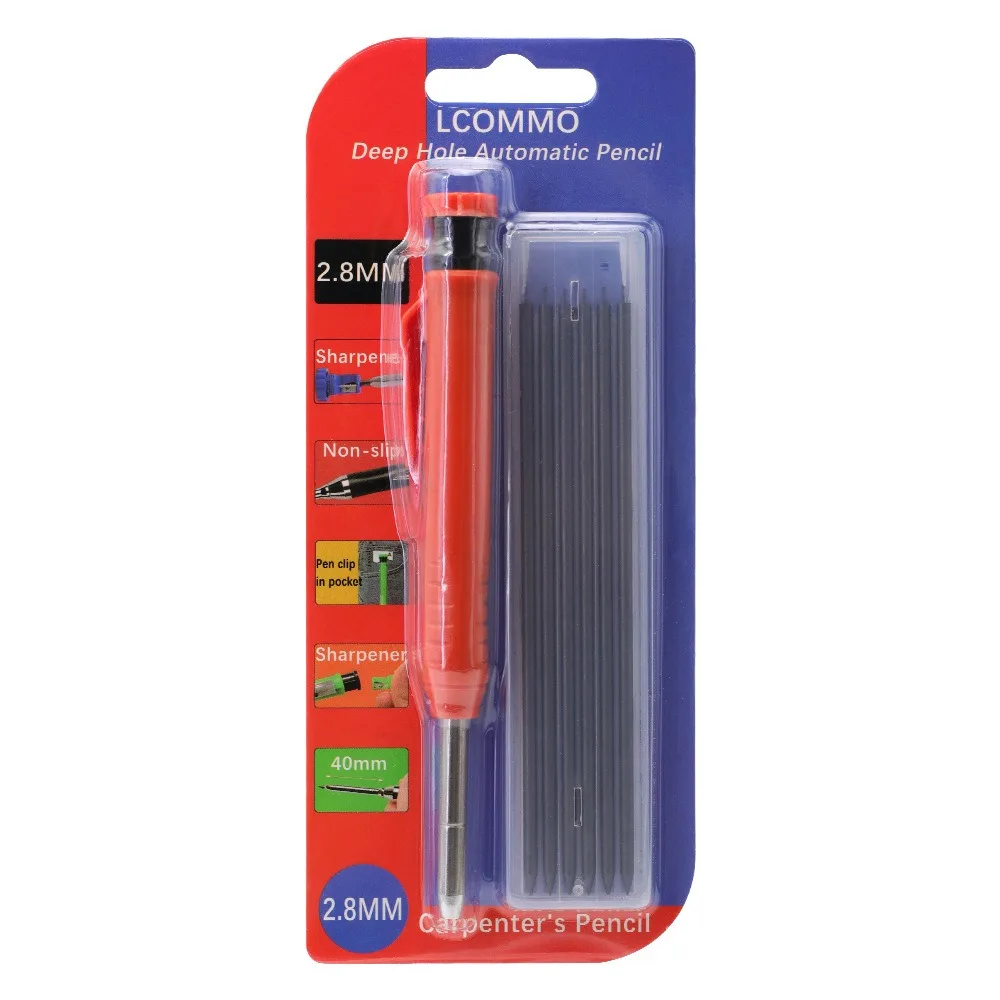 Механический карандаш 2,8 мм с встроенной точилкой (пластик/металл), инструмент для разметки по дереву, маркер для глубоких отверстий
Механический карандаш 2,8 мм с встроенной точилкой (пластик/металл), инструмент для разметки по дереву, маркер для глубоких отверстий
