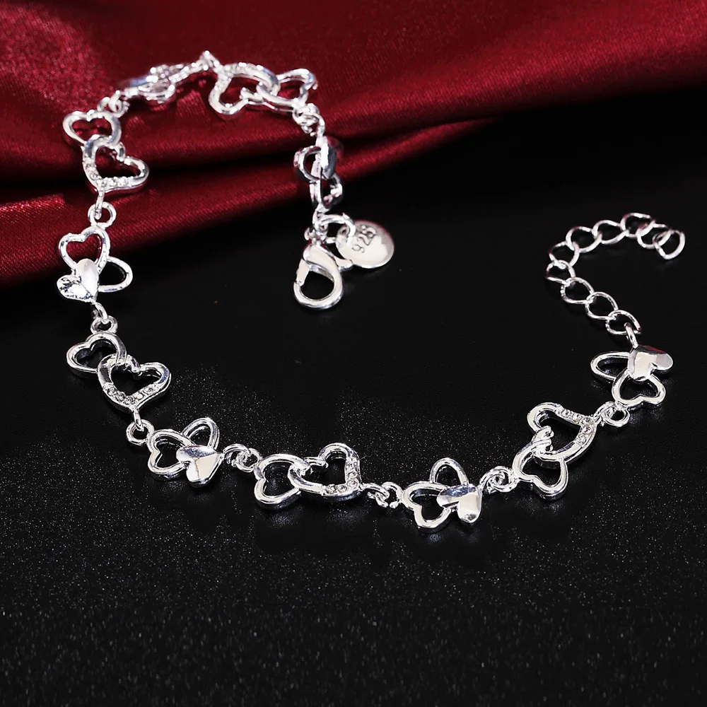 Fine Charms 925 Sterling Silver Pretty Romantic Heart Chain Bracelet for Woman Luxury Jewelry Wedding Party Holiday Gifts
Fine Charms 925 Sterling Silver Pretty Romantic Heart Chain Bracelet for Woman Luxury Jewelry Wedding Party Holiday Gifts