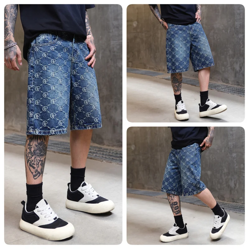 19084 New summer American high street trend washed jacquard men's shorts loose fashion versatile blue couple models jeans
19084 New summer American high street trend washed jacquard men's shorts loose fashion versatile blue couple models jeans