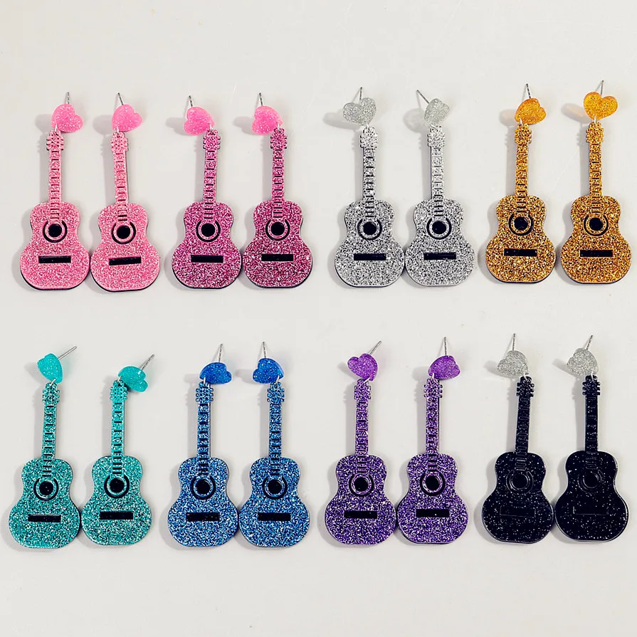 Glitter Colorful Acrylic Guitar Earrings for Women New Shiny Acoustic Guitar Heart Long Dangle Earrings Fashion Jewelry Gifts 
Glitter Colorful Acrylic Guitar Earrings for Women New Shiny Acoustic Guitar Heart Long Dangle Earrings Fashion Jewelry Gifts