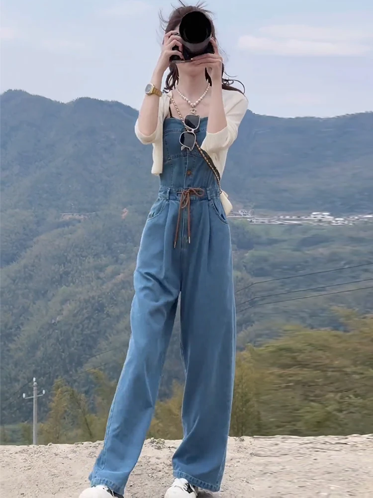 Sli Retro Denim Jumpsuit Women's Spring New Design Sense Two-Piece Set High Waist Long Pants Trendy Strapl Bodysuit
Sli Retro Denim Jumpsuit Women's Spring New Design Sense Two-Piece Set High Waist Long Pants Trendy Strapl Bodysuit