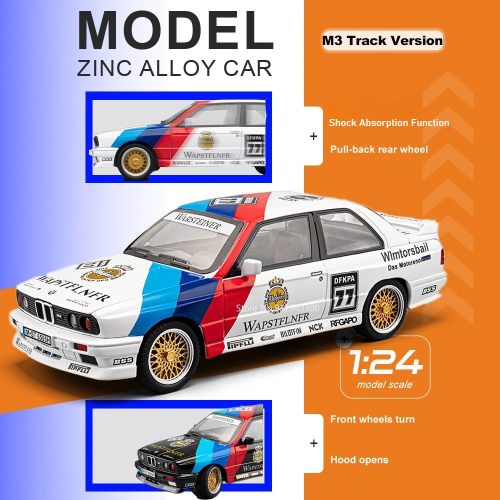 1:24 Scale M3 Racing Version Electroplated Car Model Toy Doors Opened Alloy Body Models Front Wheel Steer Vehicle Unique Gifts
1:24 Scale M3 Racing Version Electroplated Car Model Toy Doors Opened Alloy Body Models Front Wheel Steer Vehicle Unique Gifts