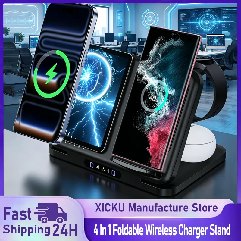 4 In 1 Foldable Wireless Charger Stand For Magsafe iPhone 17 Samsung S26 Galaxy Watch 8 7 6 5 Active 1 2 Buds Pro Fast Charging
4 In 1 Foldable Wireless Charger Stand For Magsafe iPhone 17 Samsung S26 Galaxy Watch 8 7 6 5 Active 1 2 Buds Pro Fast Charging