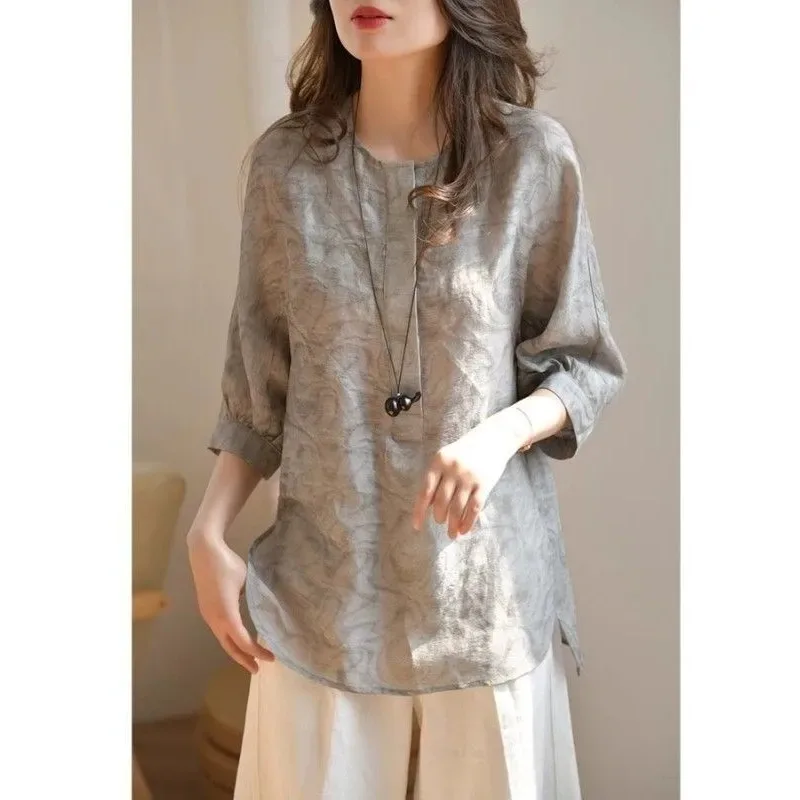Women's Retro Printed Cotton Linen Blouse Half Sleeve Round Neck Loose Fit Elegant Casual Summer Top
Women's Retro Printed Cotton Linen Blouse Half Sleeve Round Neck Loose Fit Elegant Casual Summer Top