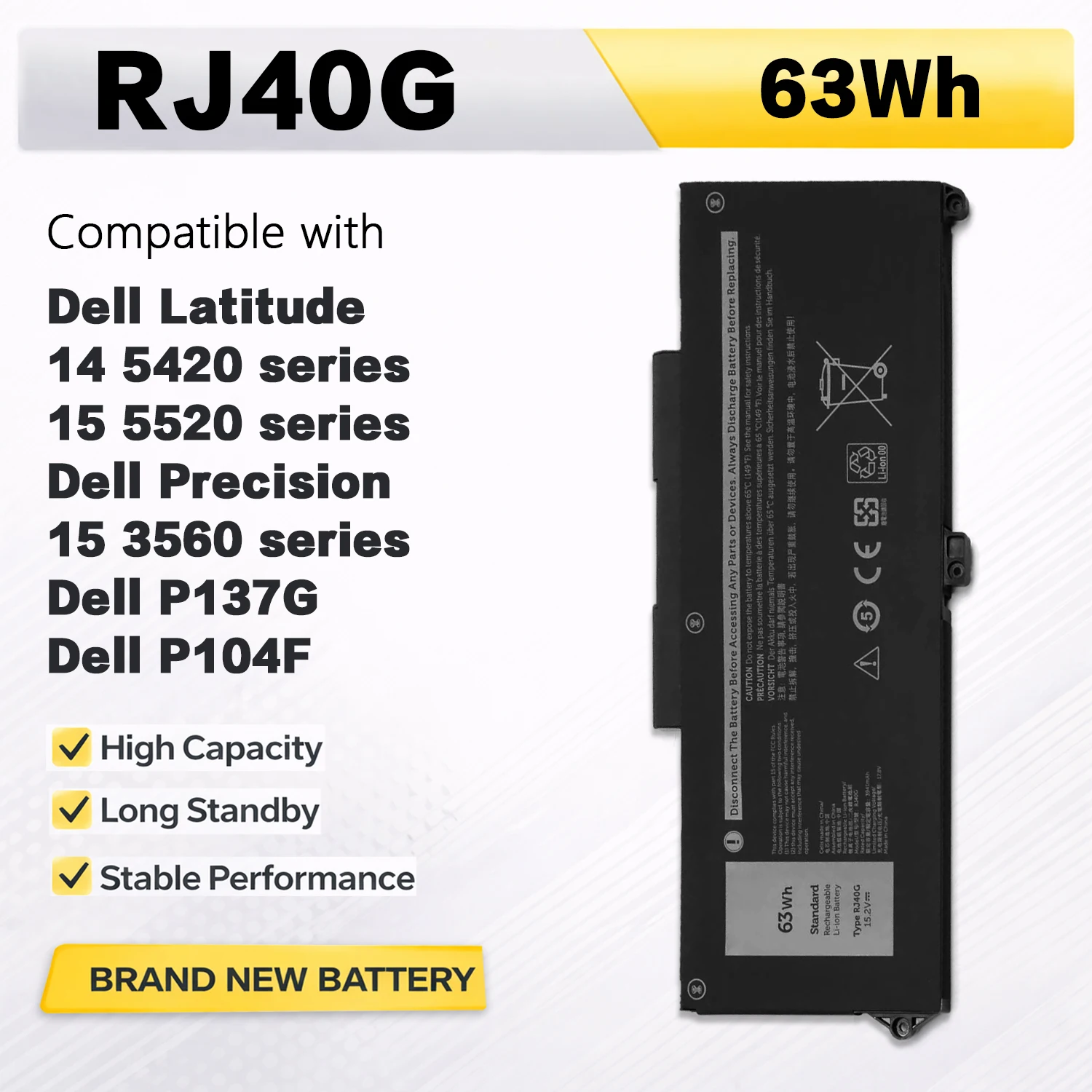 PowerHub RJ40G WY9DX 075X16 Battery Compatible with Dell Latitude 5520 5420 Precision 3560 P104F P137G 01K2CF 0WK3F1 005R42
PowerHub RJ40G WY9DX 075X16 Battery Compatible with Dell Latitude 5520 5420 Precision 3560 P104F P137G 01K2CF 0WK3F1 005R42