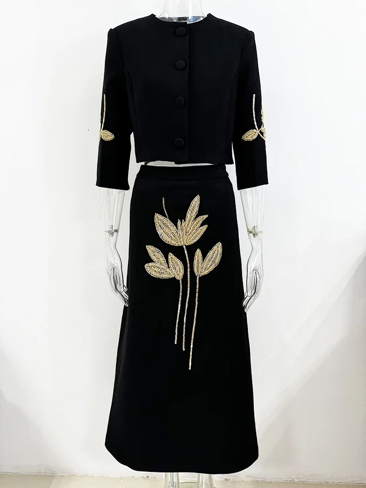 Newest Fashion Women's 3/4 Sleeve Beaded Cropped Jacket Midi Skirt Suit 2pcs Designer Suit Set 1
Newest Fashion Women's 3/4 Sleeve Beaded Cropped Jacket Midi Skirt Suit 2pcs Designer Suit Set 1