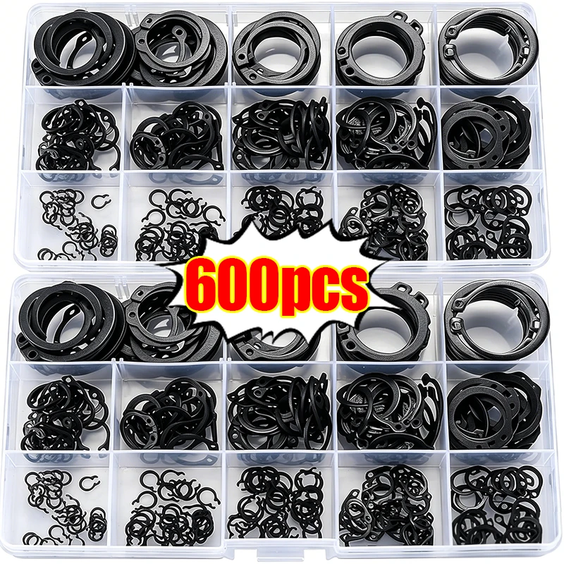 600/300pcs Carbon Steel C Type External Circlip Snap Rings Assortment Kit for Shaft Bearing Fasteners Retaining Clip Washers Set
600/300pcs Carbon Steel C Type External Circlip Snap Rings Assortment Kit for Shaft Bearing Fasteners Retaining Clip Washers Set
