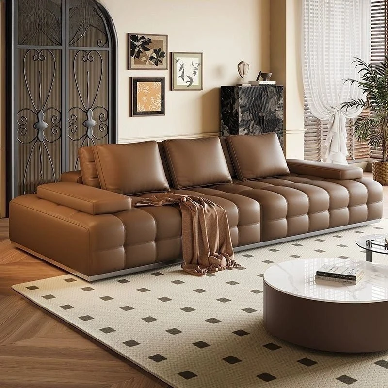 Leather sofa simple modern first-floor cowhide villa living room small apartment straight row leather art sofa
Leather sofa simple modern first-floor cowhide villa living room small apartment straight row leather art sofa