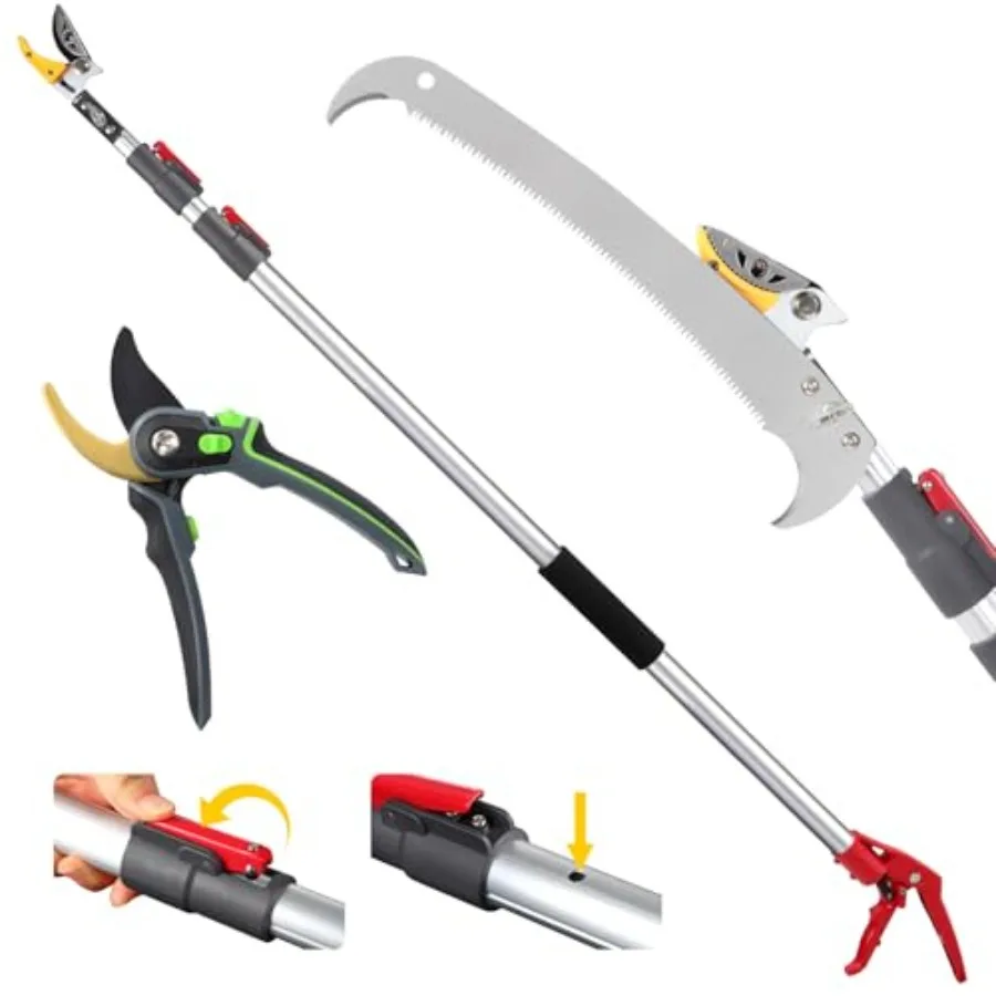 Garden harvesting: aluminum telescoping pole saw with green finish, extends to 10FT, features pruner, trimmer, and cut-and-hold
Garden harvesting: aluminum telescoping pole saw with green finish, extends to 10FT, features pruner, trimmer, and cut-and-hold