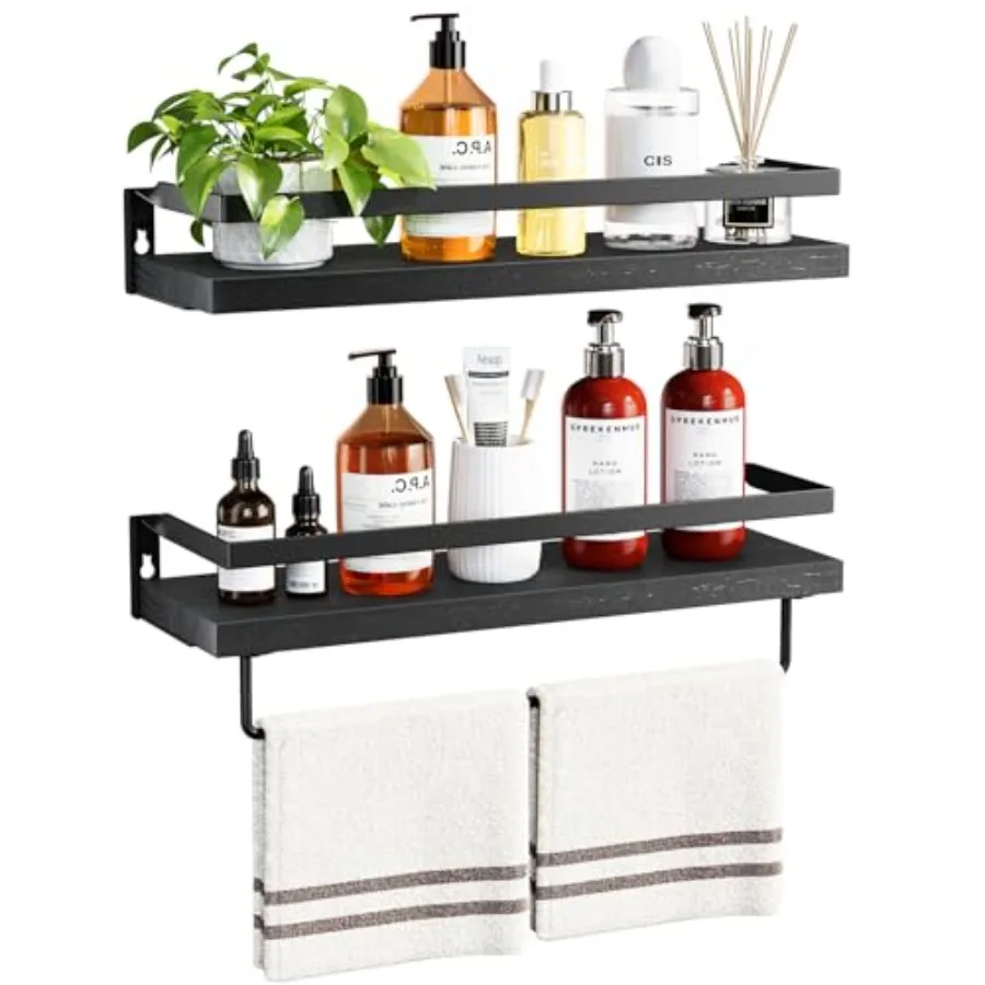 Bathroom Shelves with Towel Bar, Floating Shelves, Wall Shelves for Bathroom/Living Room/Kitchen/Bedroom, Black, Set of 2 - AMF
Bathroom Shelves with Towel Bar, Floating Shelves, Wall Shelves for Bathroom/Living Room/Kitchen/Bedroom, Black, Set of 2 - AMF