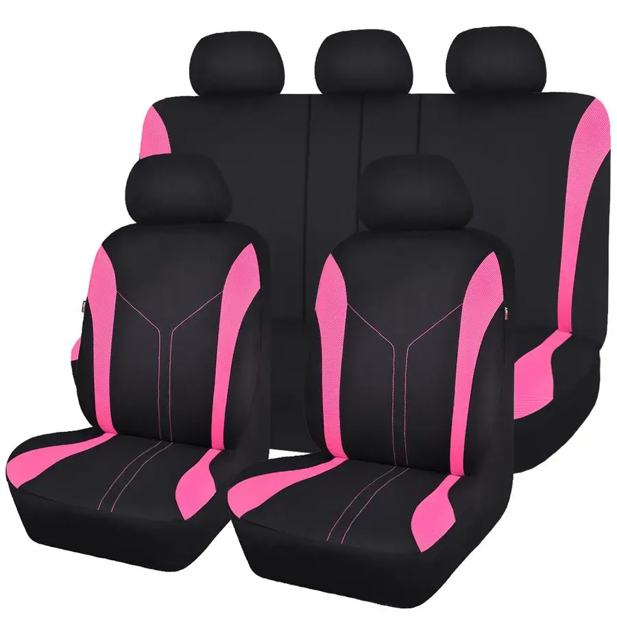 Car Seat Covers Full Set Front Seats and Rear Bench Mesh Fabric Splicing Polyester Cover Black with Pink Color
Car Seat Covers Full Set Front Seats and Rear Bench Mesh Fabric Splicing Polyester Cover Black with Pink Color