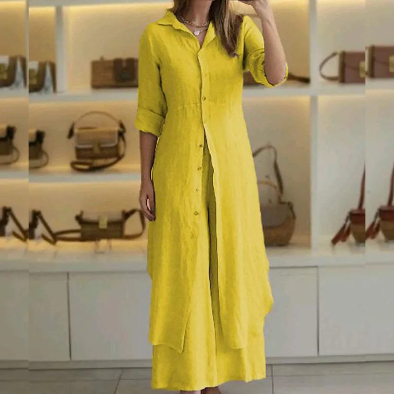 Spring Autumn Cotton Linen Loose 2 Piece Sets Casual Button Long Sleeved Women Outfit Elegant High Waist Straight Trouser Suit
Spring Autumn Cotton Linen Loose 2 Piece Sets Casual Button Long Sleeved Women Outfit Elegant High Waist Straight Trouser Suit