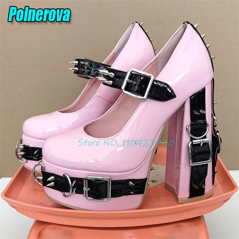 Pink Patent Leather 14CM High Heels for Women Punk Rivets Belt Black Shallow Platform Pumps Spicy Girl Lolita Mary Jane Shoes
Pink Patent Leather 14CM High Heels for Women Punk Rivets Belt Black Shallow Platform Pumps Spicy Girl Lolita Mary Jane Shoes