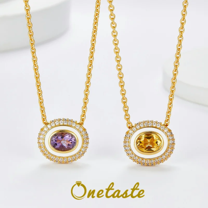 925 Silver Gold Plated Birthstone Amethyst Citrine Oval Pendant Necklace Women CZ Pave Shining Classic Fashion Stack Necklaces
925 Silver Gold Plated Birthstone Amethyst Citrine Oval Pendant Necklace Women CZ Pave Shining Classic Fashion Stack Necklaces