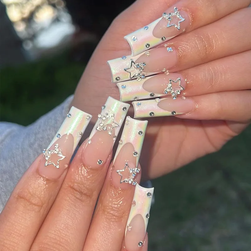 24pcs Long Square Fake Nails French Star Press on Nails Art Simple Rhinestone Design Manicure Datachable Aurora White False Nail
24pcs Long Square Fake Nails French Star Press on Nails Art Simple Rhinestone Design Manicure Datachable Aurora White False Nail