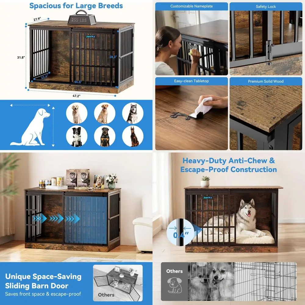 Rustic Brown Wooden Dog Crate - Heavy Duty Kennel for Large/Medium Dogs, Sliding Barn Door, Multipurpose as TV Stand or End Tabl
Rustic Brown Wooden Dog Crate - Heavy Duty Kennel for Large/Medium Dogs, Sliding Barn Door, Multipurpose as TV Stand or End Tabl