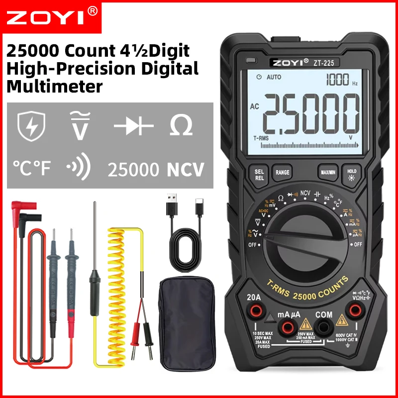 Home Industrial Repair 25000 Counts Digital Multimeter Auto Range Precision Voltage Current Tester ZOYI ZT-225
Home Industrial Repair 25000 Counts Digital Multimeter Auto Range Precision Voltage Current Tester ZOYI ZT-225