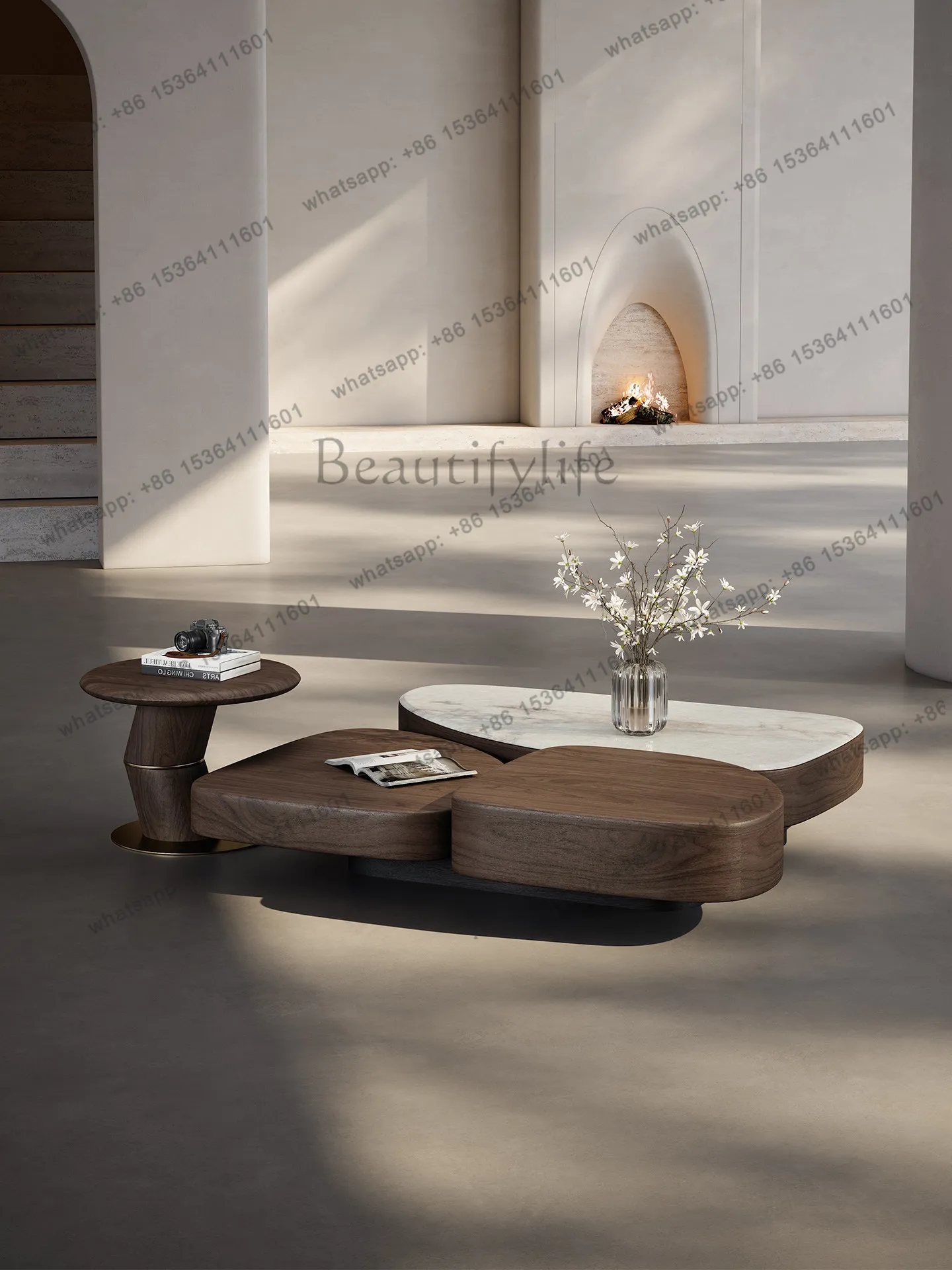 PG Italian light luxury stone coffee table high-end designer villa walnut medium and ancient style coffee table combination
PG Italian light luxury stone coffee table high-end designer villa walnut medium and ancient style coffee table combination