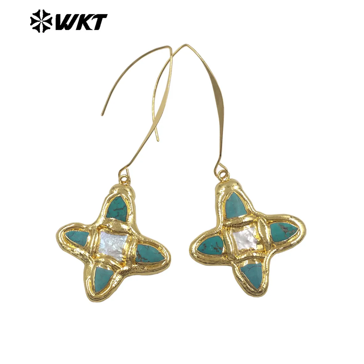 WT-E804 Popular Style Gold Electroplated Natural Turquoise And Pearl Cross Pendant Long Earrings As Women Daily Decorations
WT-E804 Popular Style Gold Electroplated Natural Turquoise And Pearl Cross Pendant Long Earrings As Women Daily Decorations