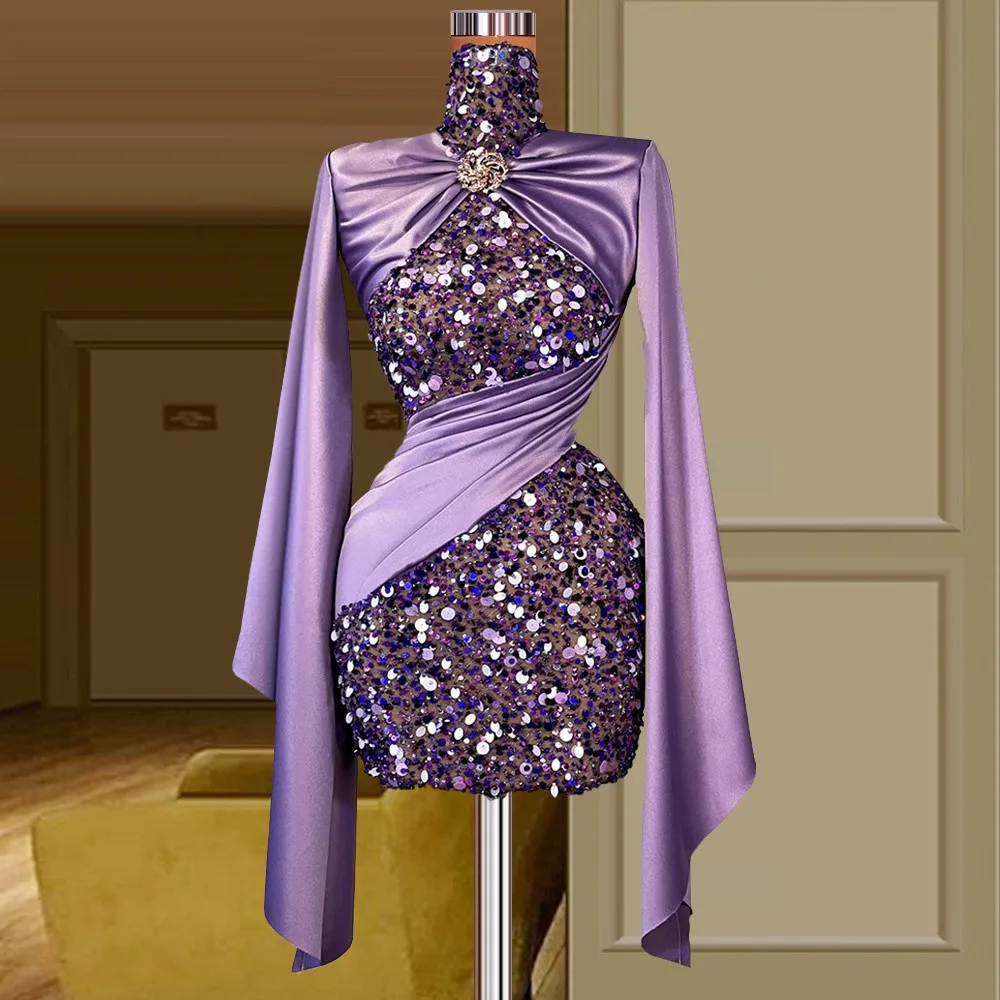 Purple Cocktail Dresses Sheath High Collar Short Mini Sequins Party Homecoming Dresses Black Girl Customized
Purple Cocktail Dresses Sheath High Collar Short Mini Sequins Party Homecoming Dresses Black Girl Customized