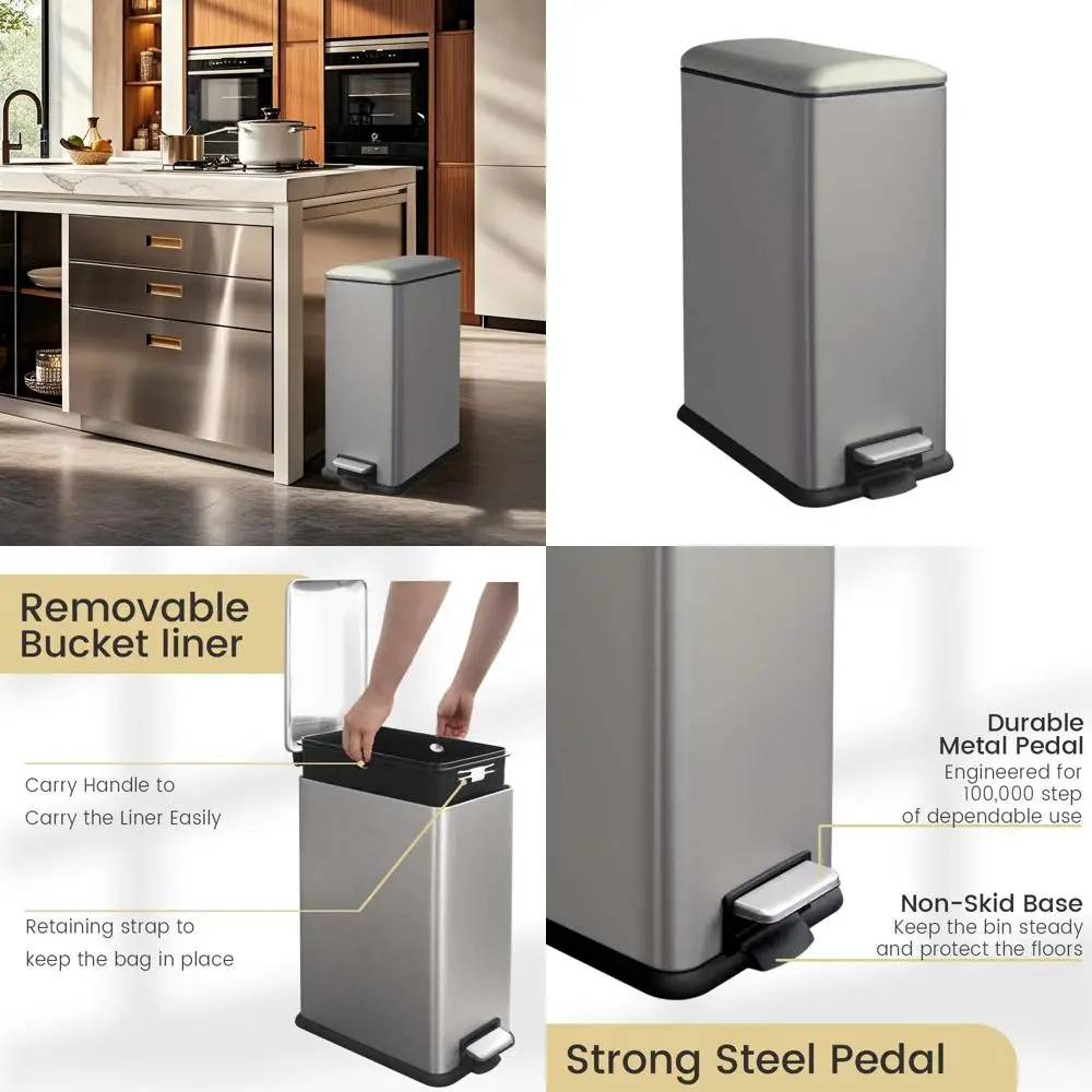 12 Gallon Slimline Metal Pedal Trash Can with Removable Inner Bucket and Soft-Close Lid, 45 Liter, Grey
12 Gallon Slimline Metal Pedal Trash Can with Removable Inner Bucket and Soft-Close Lid, 45 Liter, Grey