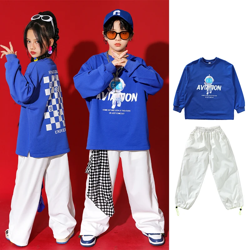 Kids Jazz Dance Costume Blue Long Sleeve Tops Loose White Pants Kpop Outfit Girls Boys Hip Hop Street Dance Clothing YS4213
Kids Jazz Dance Costume Blue Long Sleeve Tops Loose White Pants Kpop Outfit Girls Boys Hip Hop Street Dance Clothing YS4213