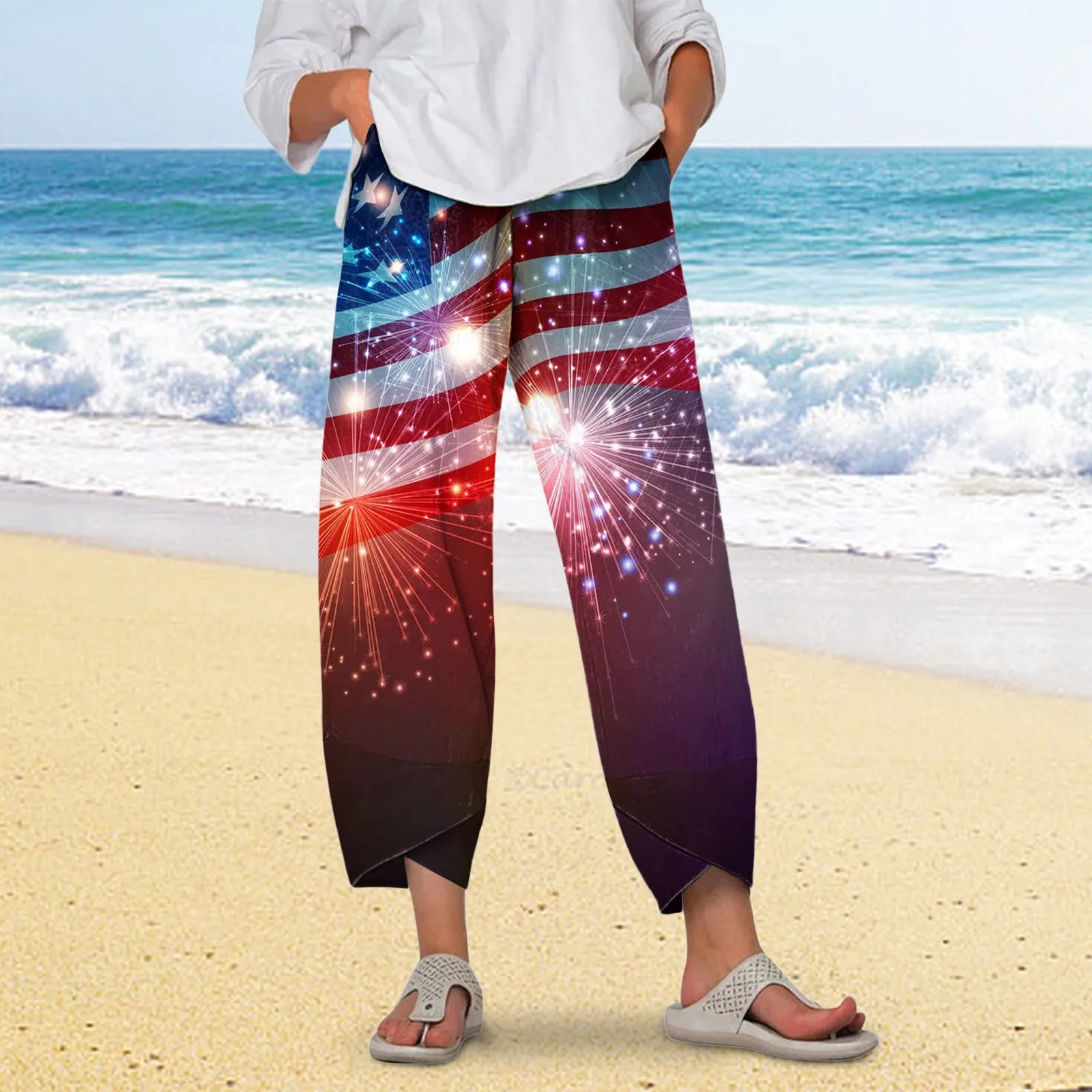 Summer Pants Women Elastic Waist Trouser With Pocket Loose Harem Pant Us Flag Printed Fashion Loose Crop Pant Casual Sport Pant
Summer Pants Women Elastic Waist Trouser With Pocket Loose Harem Pant Us Flag Printed Fashion Loose Crop Pant Casual Sport Pant