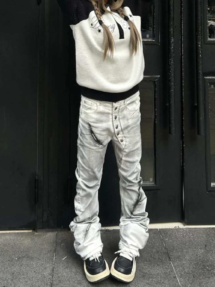 Vintage dirty dyed white jeans women in autumn and winter niche diagonal buckle subculture slim straight leg pants
Vintage dirty dyed white jeans women in autumn and winter niche diagonal buckle subculture slim straight leg pants