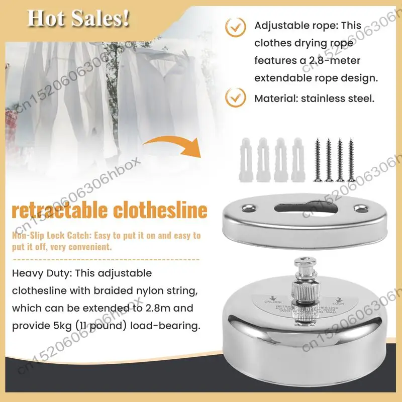 -HOPE 2.8M Stainless Steel Clothesline Rope Retractable Clothesline Indoor Stainless Steel Round Clothesline Outdoor Clothes Dry
-HOPE 2.8M Stainless Steel Clothesline Rope Retractable Clothesline Indoor Stainless Steel Round Clothesline Outdoor Clothes Dry