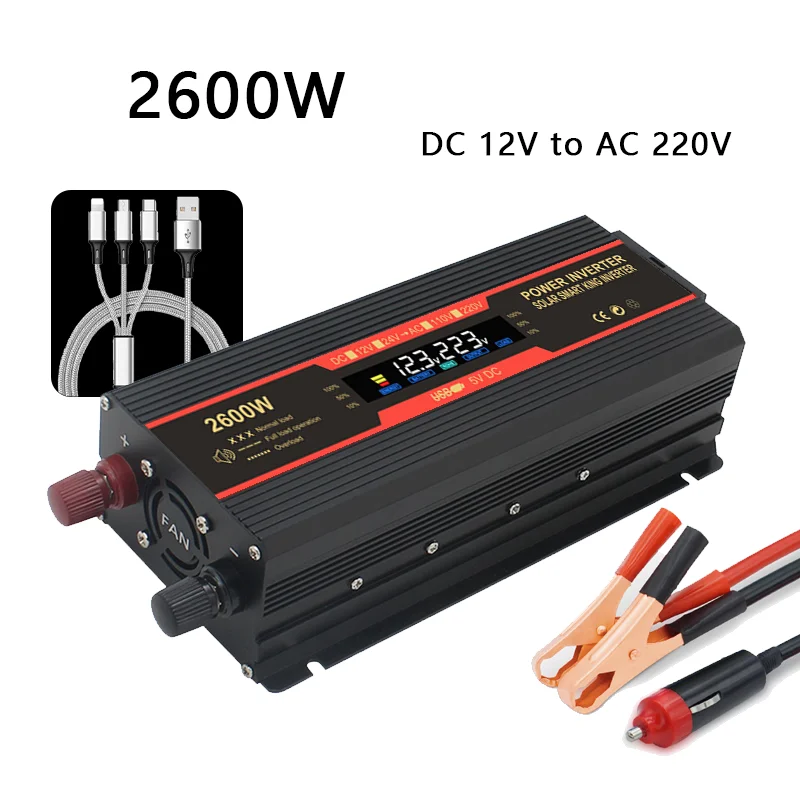 Inverter 12v 220v Solar Inverter 1500W 2000W 2600W Portable Voltage Transformer Auto Charger Converter Car Power Inverter
Inverter 12v 220v Solar Inverter 1500W 2000W 2600W Portable Voltage Transformer Auto Charger Converter Car Power Inverter