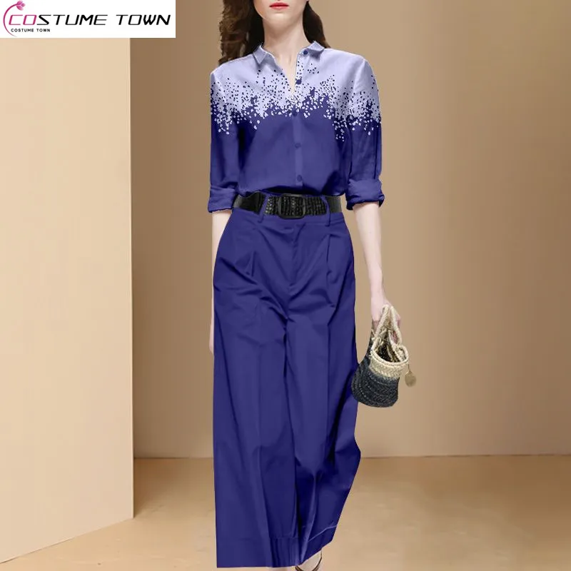 Fashion Goddess Style Set Women's Spring 2023 New Style Temperament Printed Shirt Blue Wide Leg Pants Two Piece Set
Fashion Goddess Style Set Women's Spring 2023 New Style Temperament Printed Shirt Blue Wide Leg Pants Two Piece Set