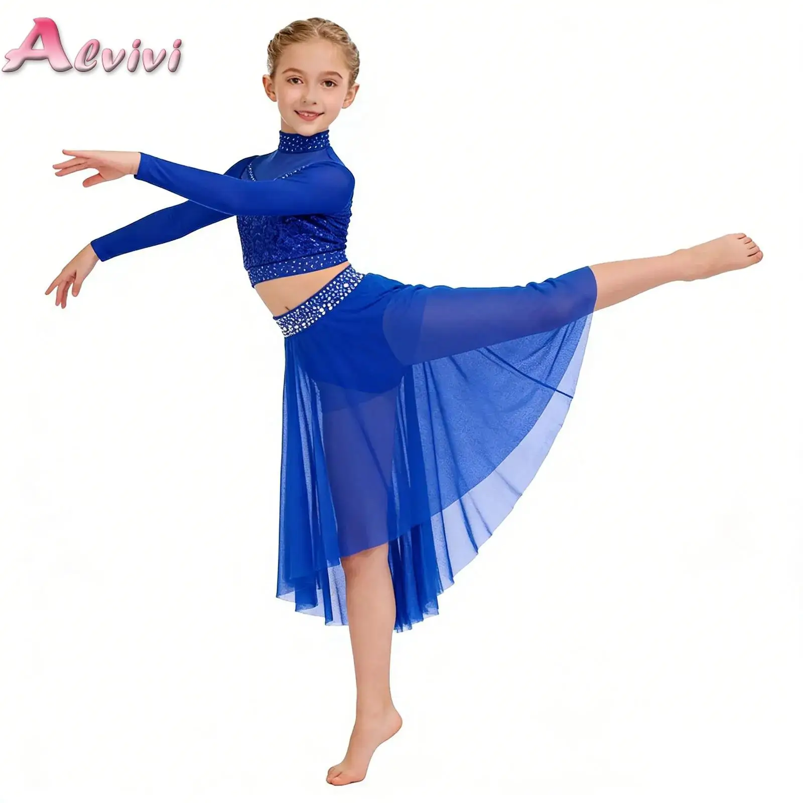 Kids Girls Lyrical Dance Outfit Long Sleeve Shiny Sequin Crop Top with Side Slit High-Low Mesh Skirt Ballet Suit for Performance
Kids Girls Lyrical Dance Outfit Long Sleeve Shiny Sequin Crop Top with Side Slit High-Low Mesh Skirt Ballet Suit for Performance