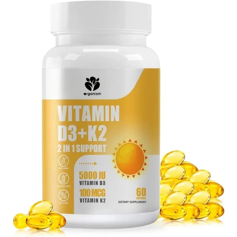 Vitamin D3 K2 with MCT Oil, Vitamin D3 5000 IU and K2 100mcg, Formula 2 in 1 for Bone and Heart Health 60 Softgels capsule
Vitamin D3 K2 with MCT Oil, Vitamin D3 5000 IU and K2 100mcg, Formula 2 in 1 for Bone and Heart Health 60 Softgels capsule