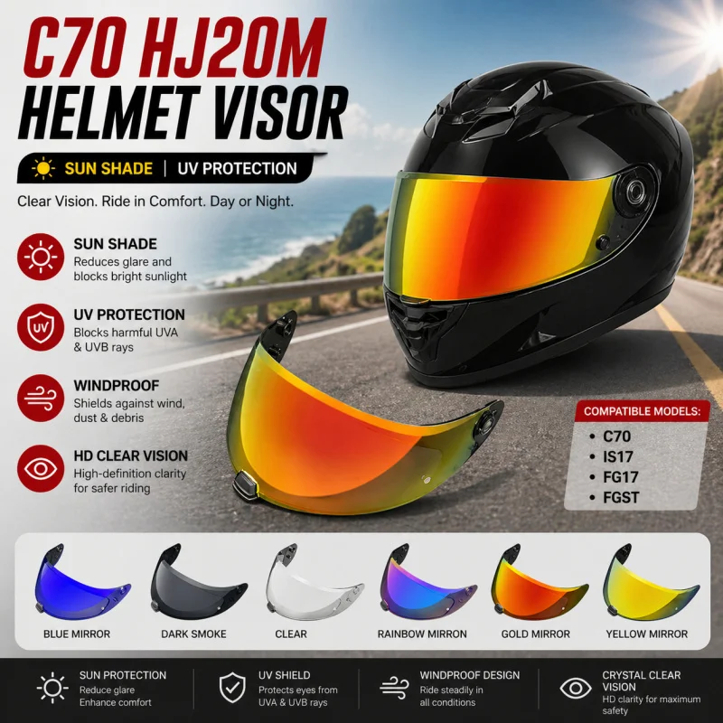HJ20M Helmet Visor for C70/IS-17/FG-17/FG-ST, Reinforced Lens, Day & Night, UV Protection Sunshade, Anti-Glare Windproof Shield
HJ20M Helmet Visor for C70/IS-17/FG-17/FG-ST, Reinforced Lens, Day & Night, UV Protection Sunshade, Anti-Glare Windproof Shield